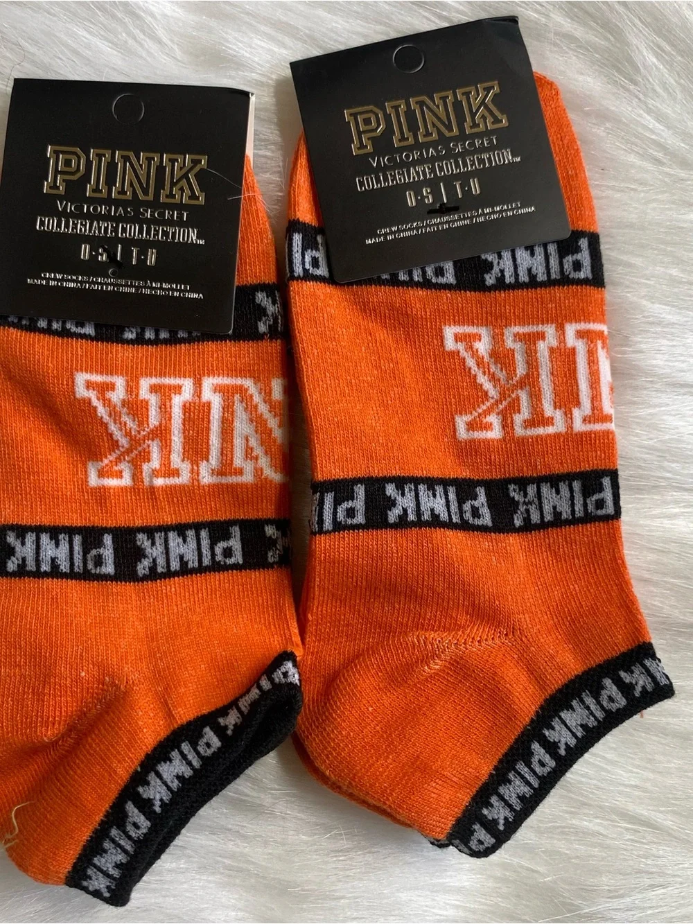 PINK Victoria's Secret Orange & Black Athletic Ankle Socks